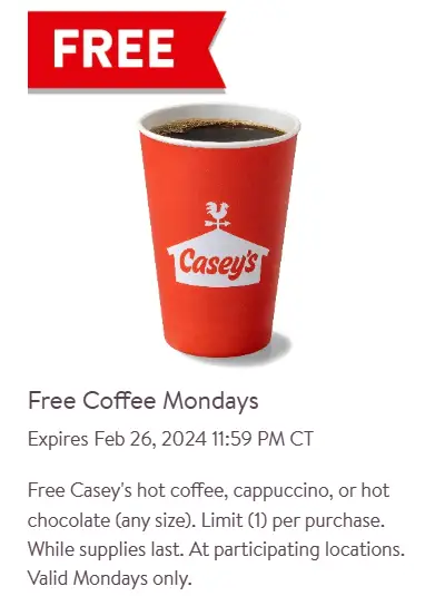 Casey's Free Coffee Monday