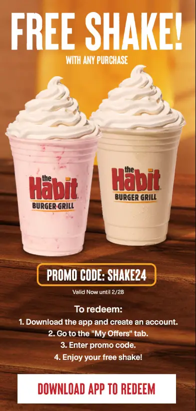 The Habit Burger Grill free shake promo code