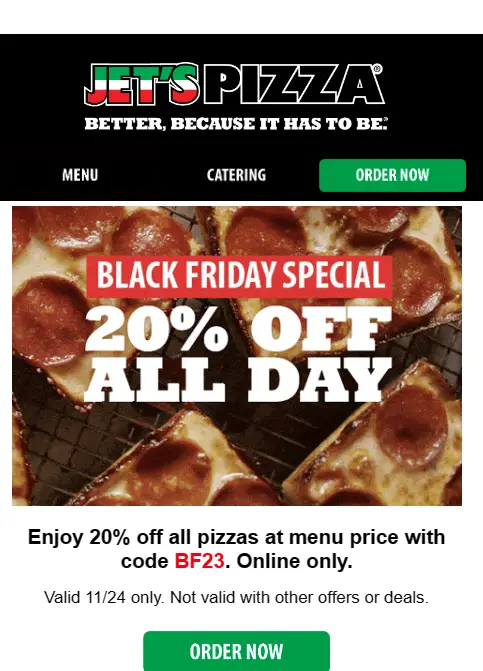 Jet's Pizza 20% off promo code
