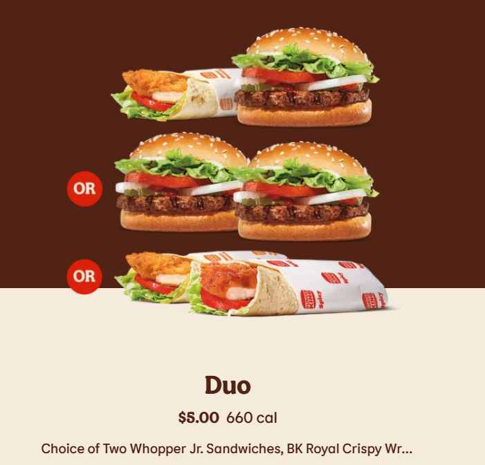 Burger King Specials 5 Your Way Meal, 2 For 5 Deal
