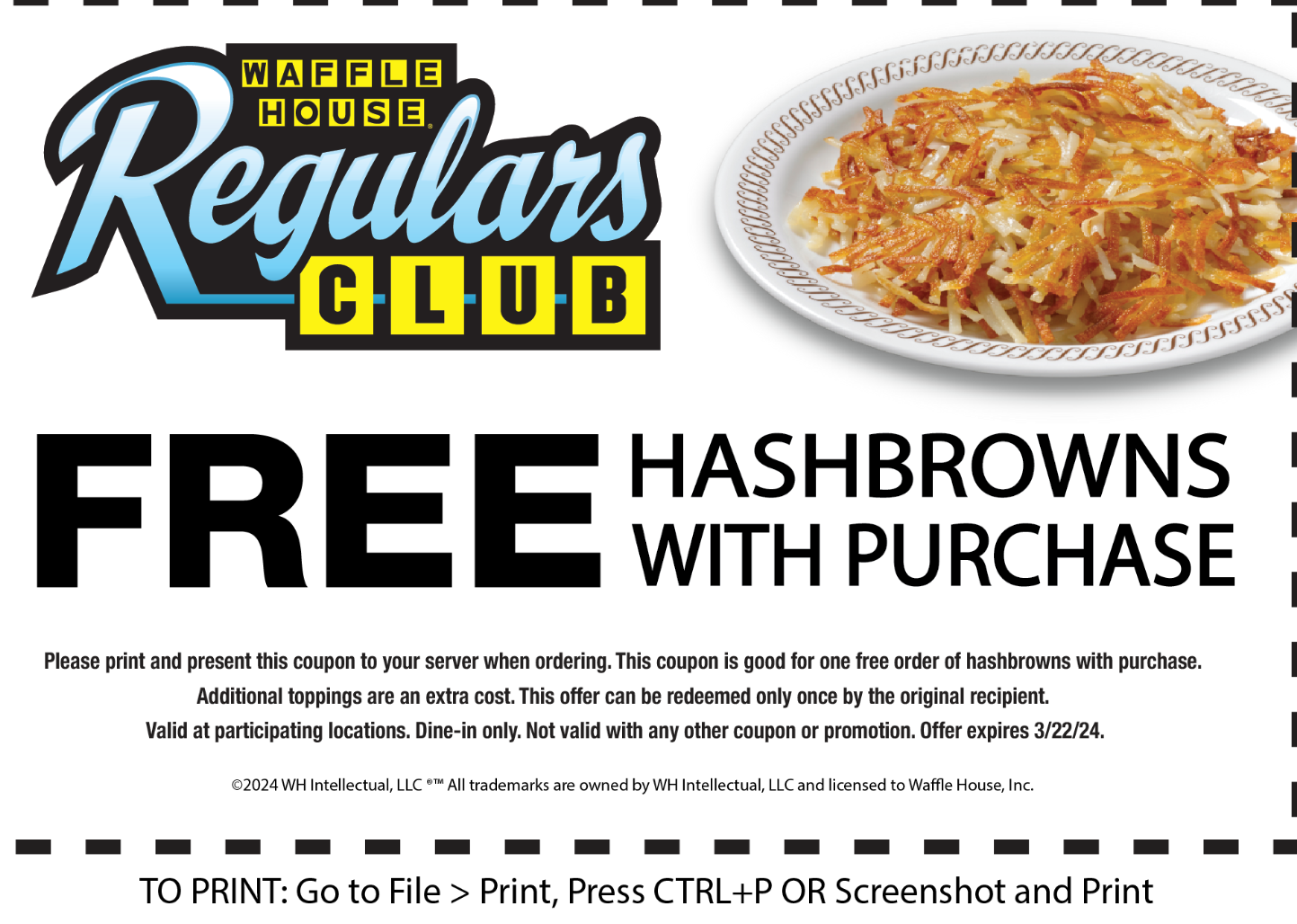 Waffle House Free Hashbrowns