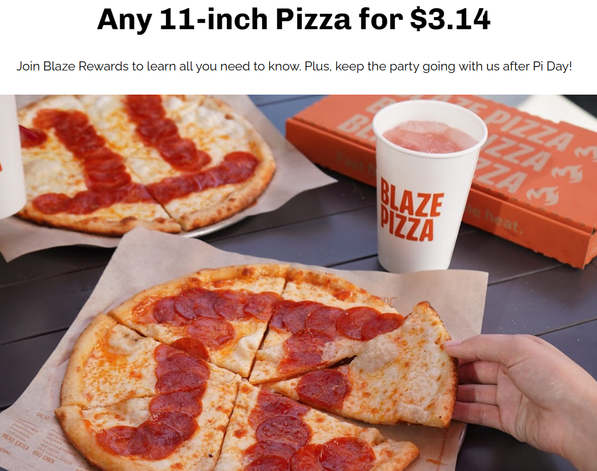 Blaze Pizza $3.14 Pi Day deal