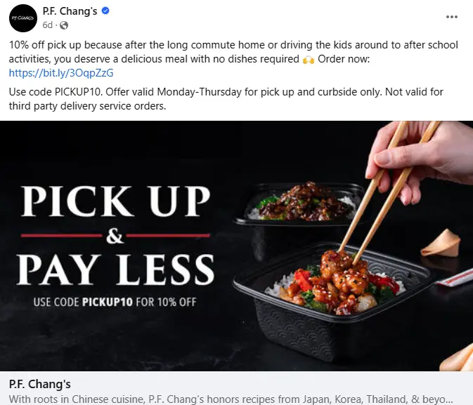 P.F. Chang's 10% off promo code