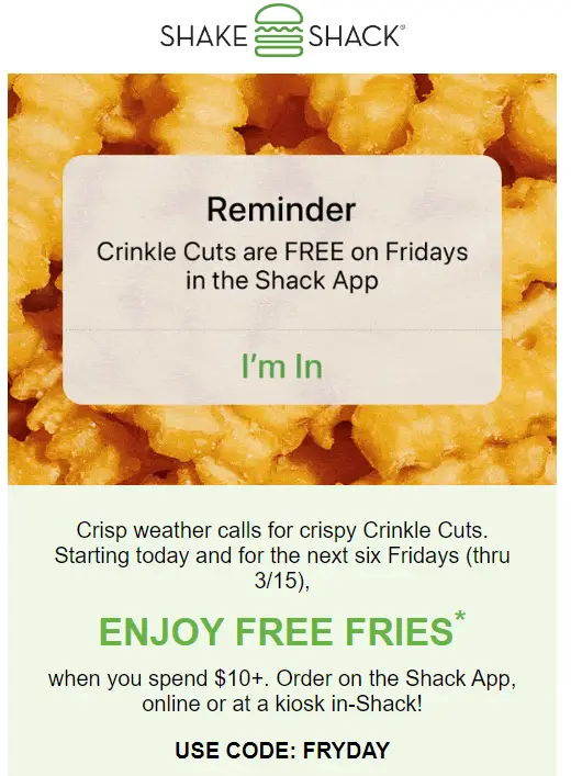 Shake Shack Free Fries promo code