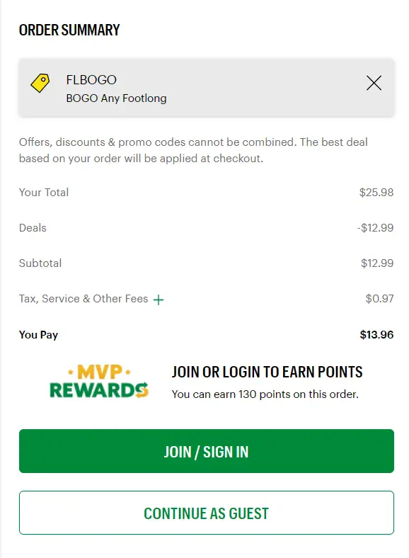 Subway BOGO Subs offer