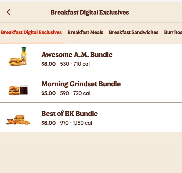 BK $5 Breakfast Bundles