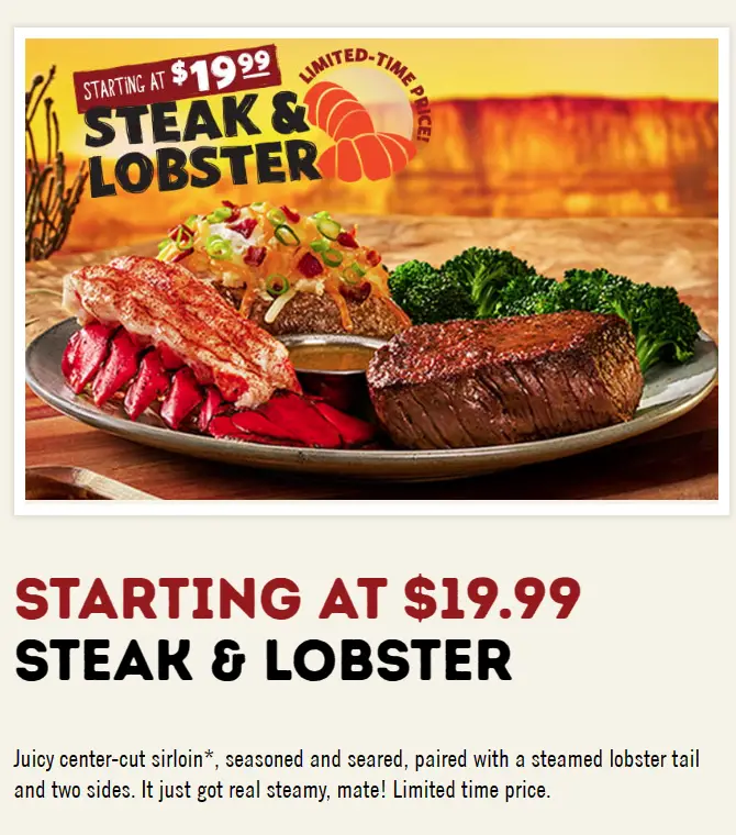 Outback $19.99 Steak and Lobster deal