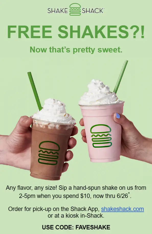 Shake Shack BOGO Shakes afternoon deal