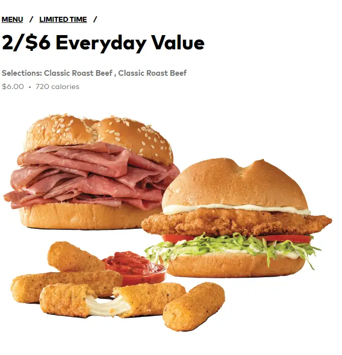 Arby's 2 for $6 deal