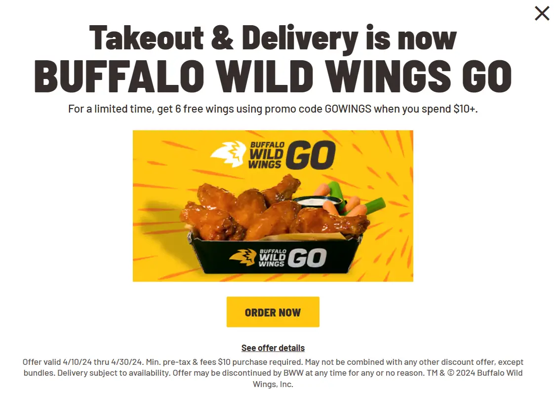 Buffalo Wild Wings promo code for free wings
