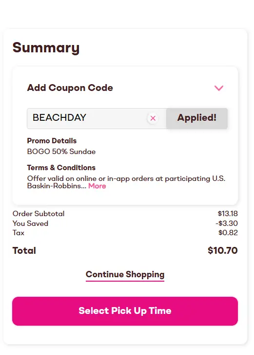 Baskin Robbins promo code