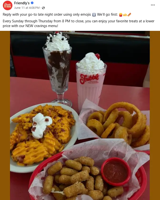 Friendly's Late Night Menu