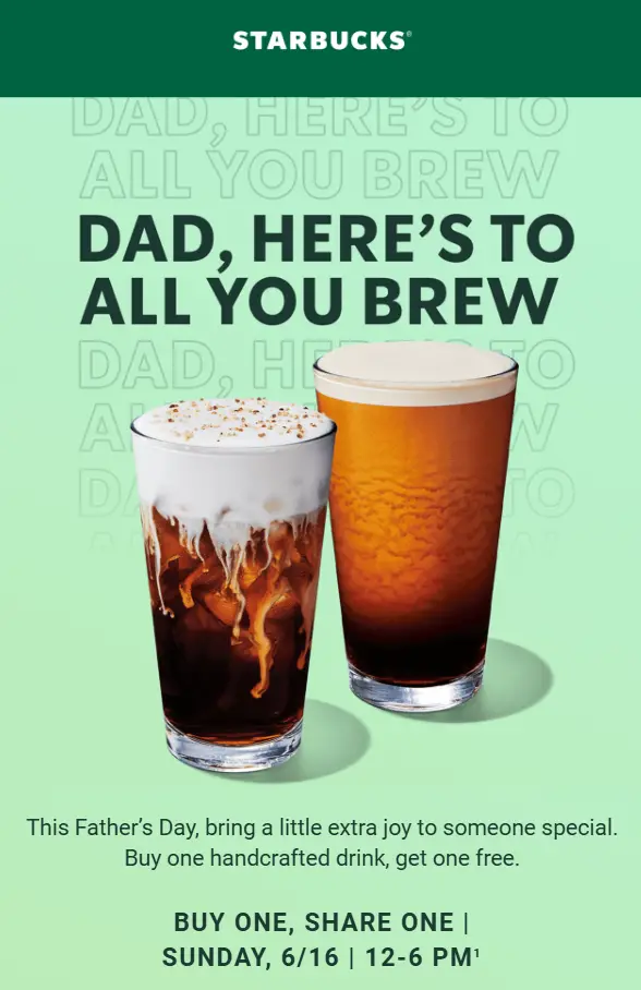 Starbucks BOGO Drinks 6/16