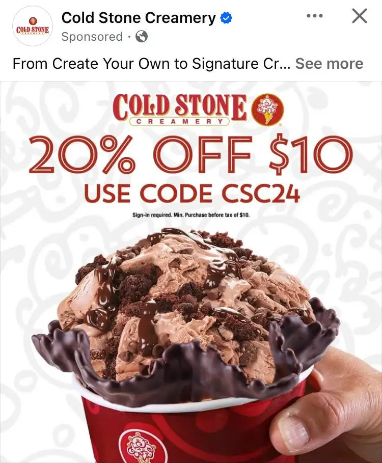 Cold Stone 20% off promo code