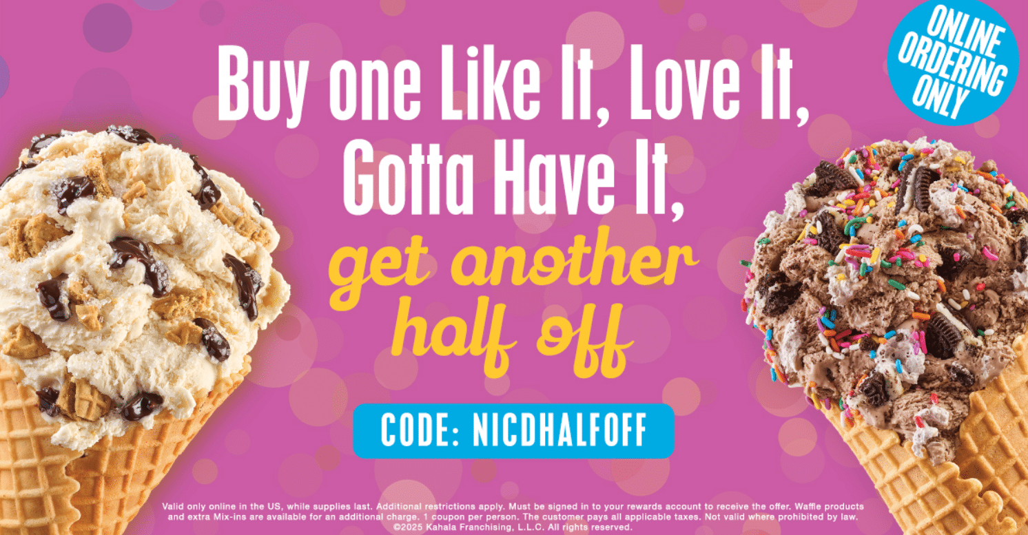 Cold Stone BOGO 50% off
