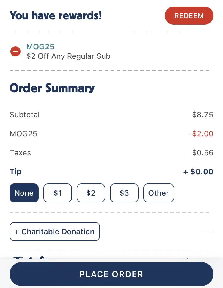 Jersey Mike's $2 off coupon