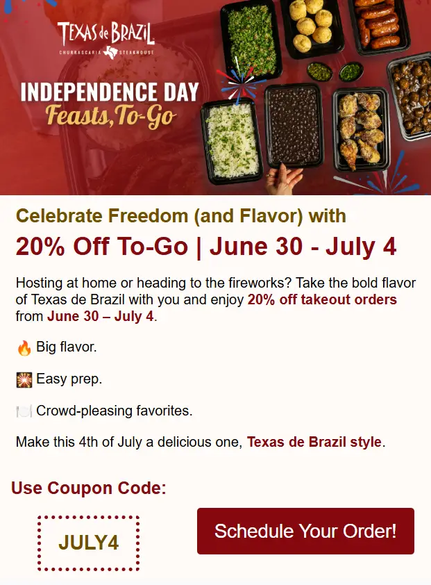 Texas de Brazil 4th july deal