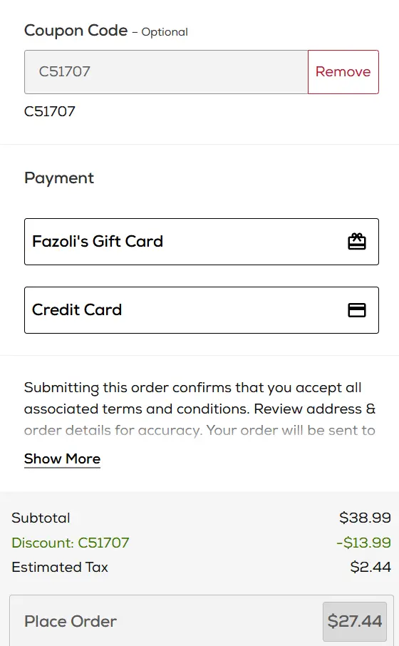 Fazoli's promo codes