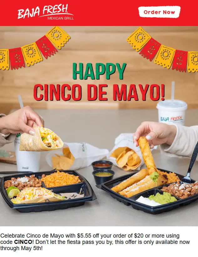 Baja Fresh $5 off promo code