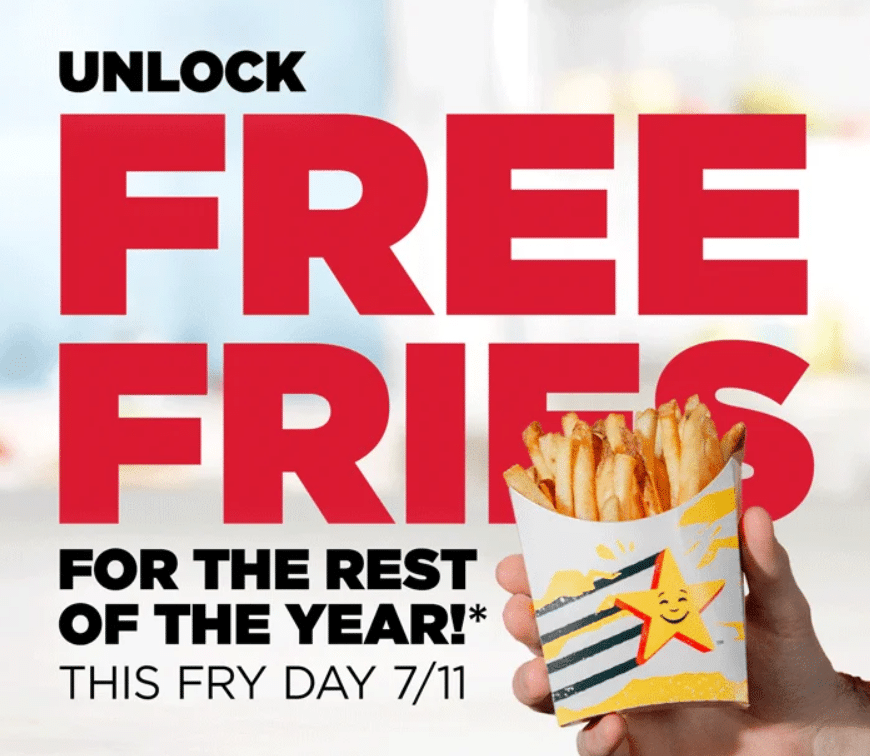 Hardee's free fries coupon
