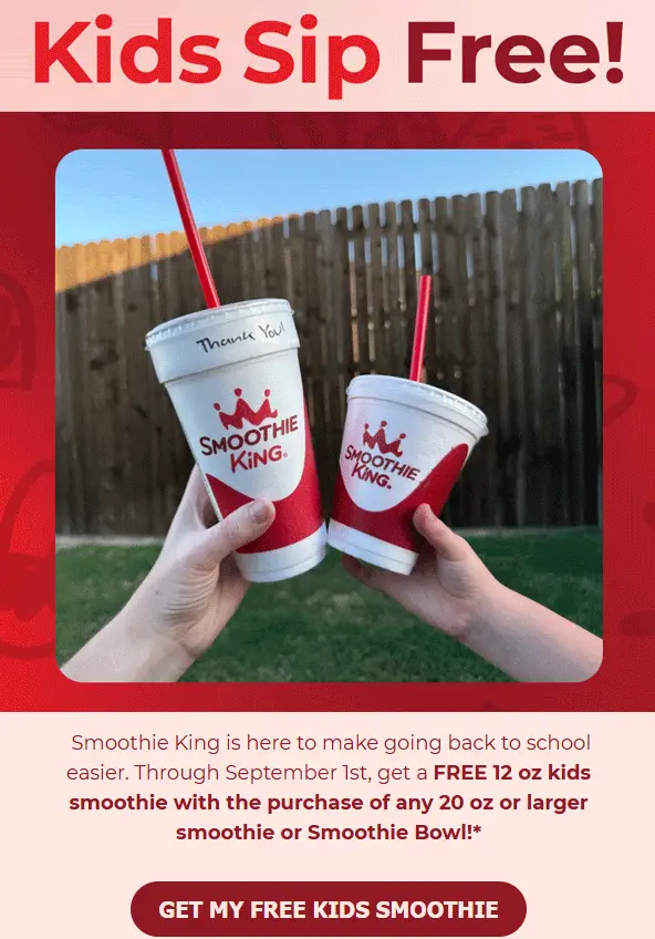 Smoothie King free kids smoothies