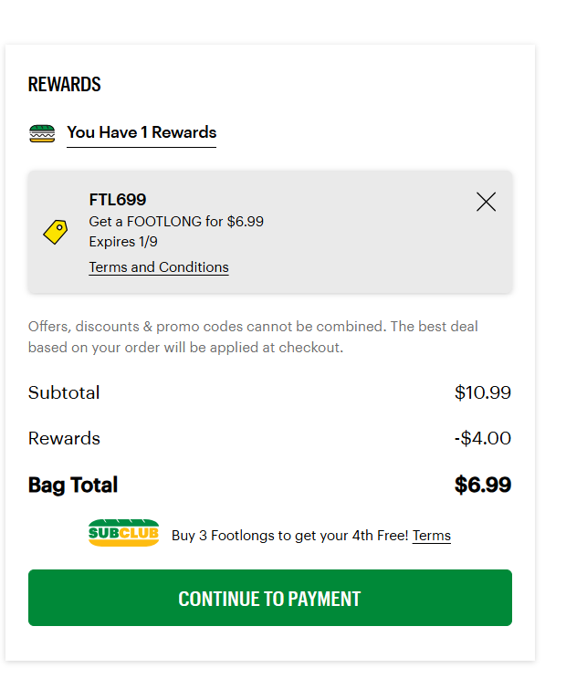 Subway promo code